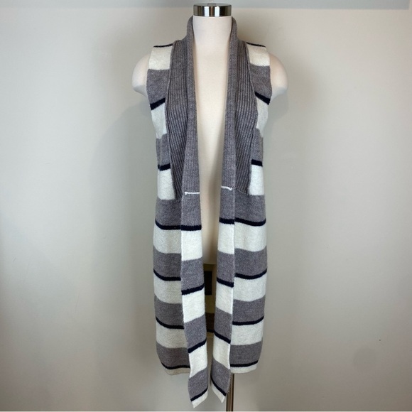 Anthropologie Sweaters - Anthropologie Pencey Sleeveless Cardigan Vest Knee‎ Length Sz S Striped Longline